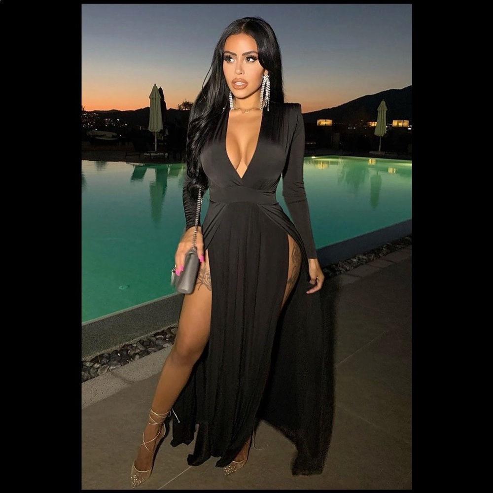 Deep v dress with high slits